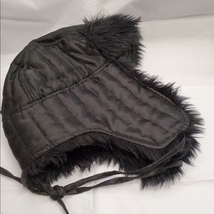 Black Quilted Faux Fur Trapper Hat 